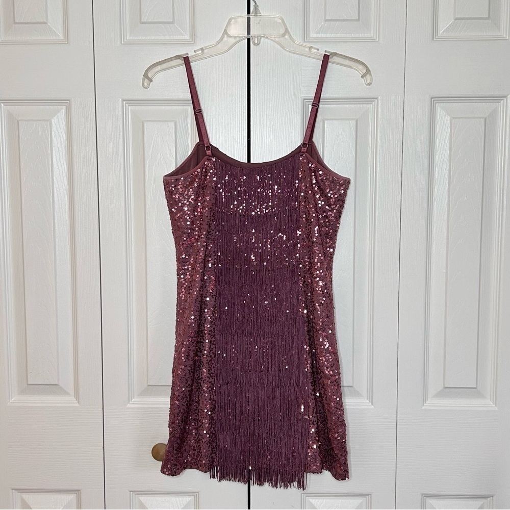 Bebe Plum Sequin Fringe Mini Dress Medium - Picture 9 of 16